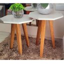 Ver imagem 1 de Kit com Mesa Lateral Azuma Decor Off White Tampo Geométrico com Pés em Madeira Trapézio Amendoa