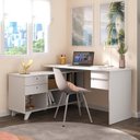 Ver imagem 1 de Escrivaninha Mesa Escritório em L Retrô Gold com 4 Gavetas