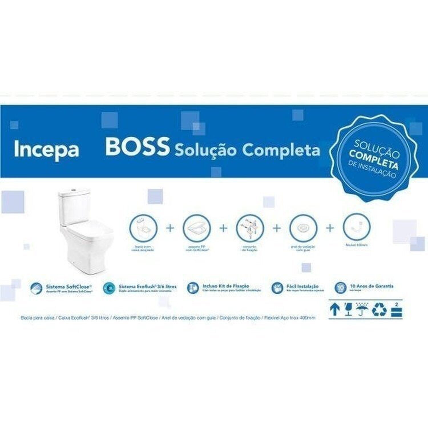 Kit Vaso Sanitário com Caixa Acoplada e Assento Soft Close Boss Incepa - 6