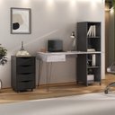 Ver imagem 1 de Conjunto 2 Peças com Escrivaninha no Estilo Industrial Fusion com 4 Nichos e Gaveteiro 4 Gavetas Bit Concreto Preto Artany