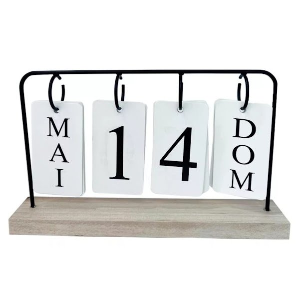 Calendário de Mesa Decorativo Permanente Plaquinhas Madeira Cor Preto