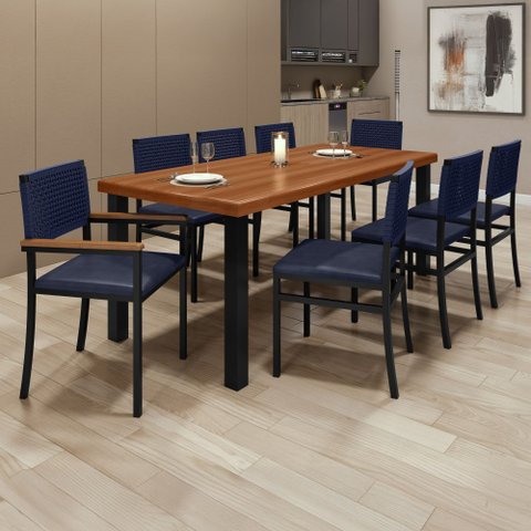 Conjunto Sala de Jantar 8 Lugares Retangular 200x90cm Tampo Madeira Maciça Mesa Athenas com Cadeiras Madri