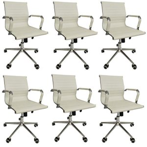 Kit 6 Cadeiras Office com Rodízio e Encosto Esteirinha Baixa