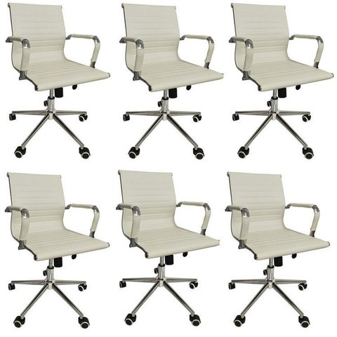 Kit 6 Cadeiras Office com Rodízio e Encosto Esteirinha Baixa
