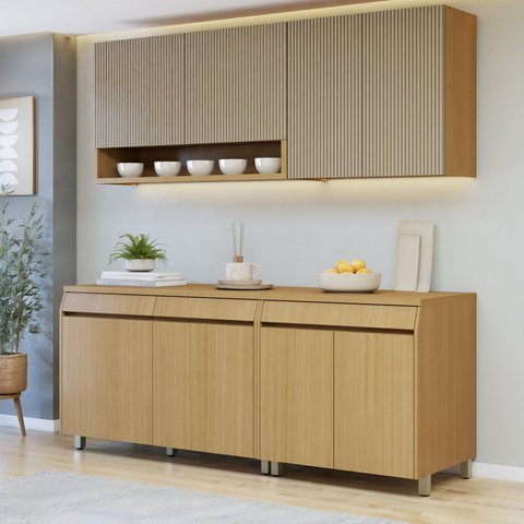 Cozinha Completa Modulada 4 Peças 8 Portas 3 Gavetas 100% MDF Simone Mendes Marrom