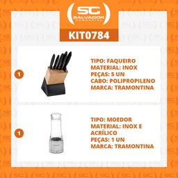KIT - Faqueiro Plenus 6 Peças + 1 Moedor de Sal ou Pimenta em Acrílico e Inox - Tramontina - 2