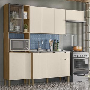 Armário de Cozinha Completa com Balcão para Pia Mdf 9 Portas Vert Plus - Freijó/soft