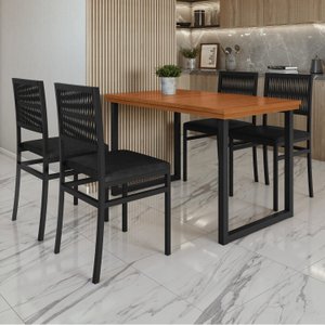 Conjunto Berlim Tampo Ripado Eucalípto 120x75cm com 4 Cadeiras Barcelona