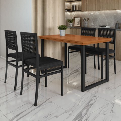 Conjunto Berlim Tampo Ripado Eucalípto 120x75cm com 4 Cadeiras Barcelona