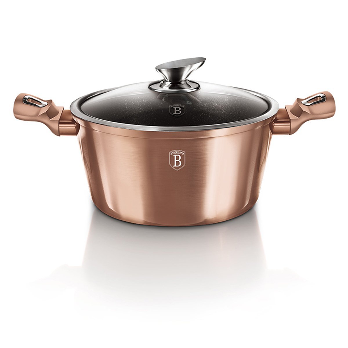 Caçarola Panela Antiaderente 20cm Indução Cooktop Receitas Cozinha Rose Gold Berlinger Haus 2,5l - 2