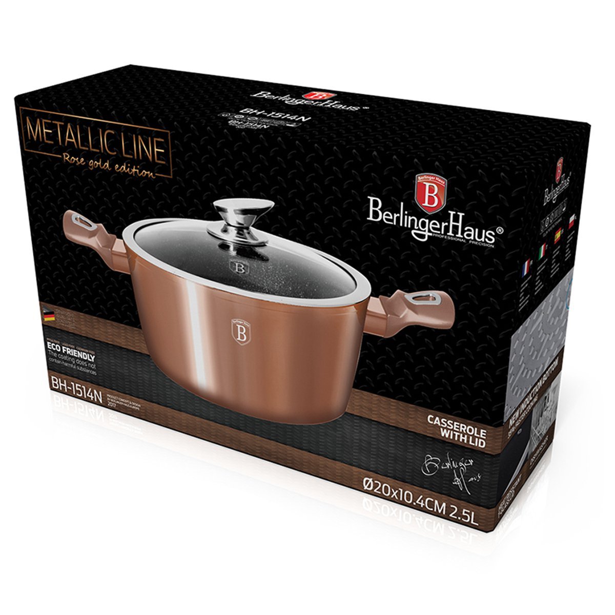 Caçarola Panela Antiaderente 20cm Indução Cooktop Receitas Cozinha Rose Gold Berlinger Haus 2,5l - 5