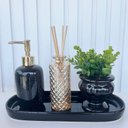 Ver imagem 3 de Bandeja preta + vaso taça + difusor âmbar + porta sabonete