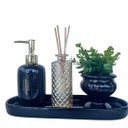 Ver imagem 1 de Bandeja preta + vaso taça + difusor âmbar + porta sabonete