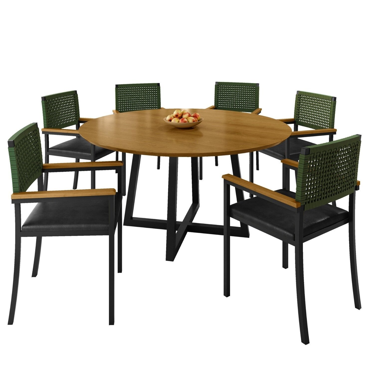 Conjunto Sala de Jantar 6 Cadeiras Madri com Braço Mesa Redonda 150cm Tampo Mdf Coliseu - 2