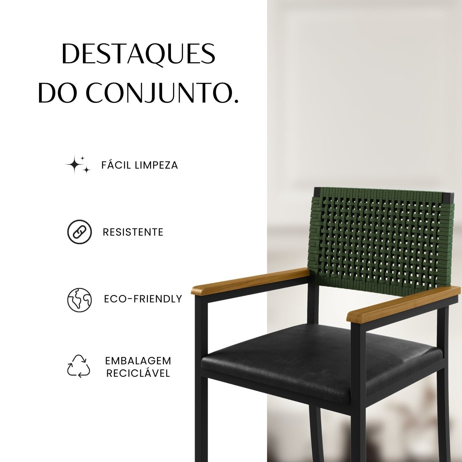 Conjunto Sala de Jantar 6 Cadeiras Madri com Braço Mesa Redonda 150cm Tampo Mdf Coliseu - 10