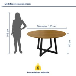 Conjunto Sala de Jantar 6 Cadeiras Madri com Braço Mesa Redonda 150cm Tampo Mdf Coliseu - 3
