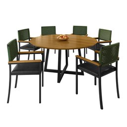 Conjunto Sala de Jantar 6 Cadeiras Madri com Braço Mesa Redonda 150cm Tampo Mdf Coliseu - 2