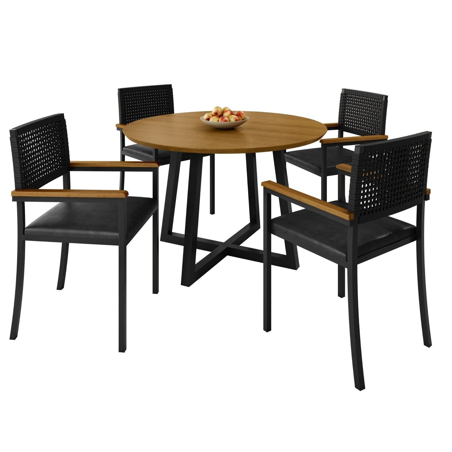 Conjunto Sala de Jantar 4 Cadeiras Madri com Braço Mesa Redonda 120cm Tampo Mdf Coliseu - 2