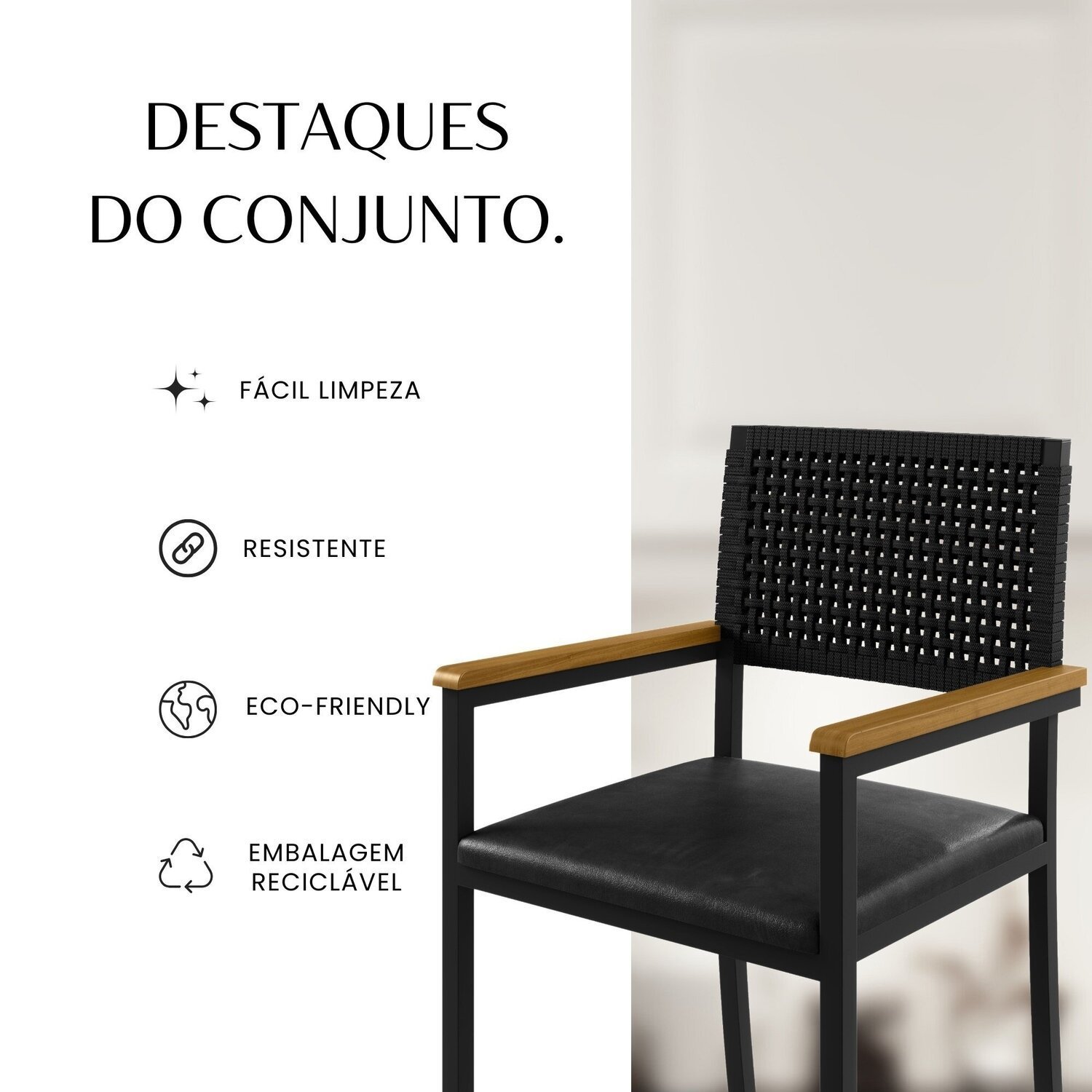 Conjunto Sala de Jantar 4 Cadeiras Madri com Braço Mesa Redonda 120cm Tampo Mdf Coliseu - 10