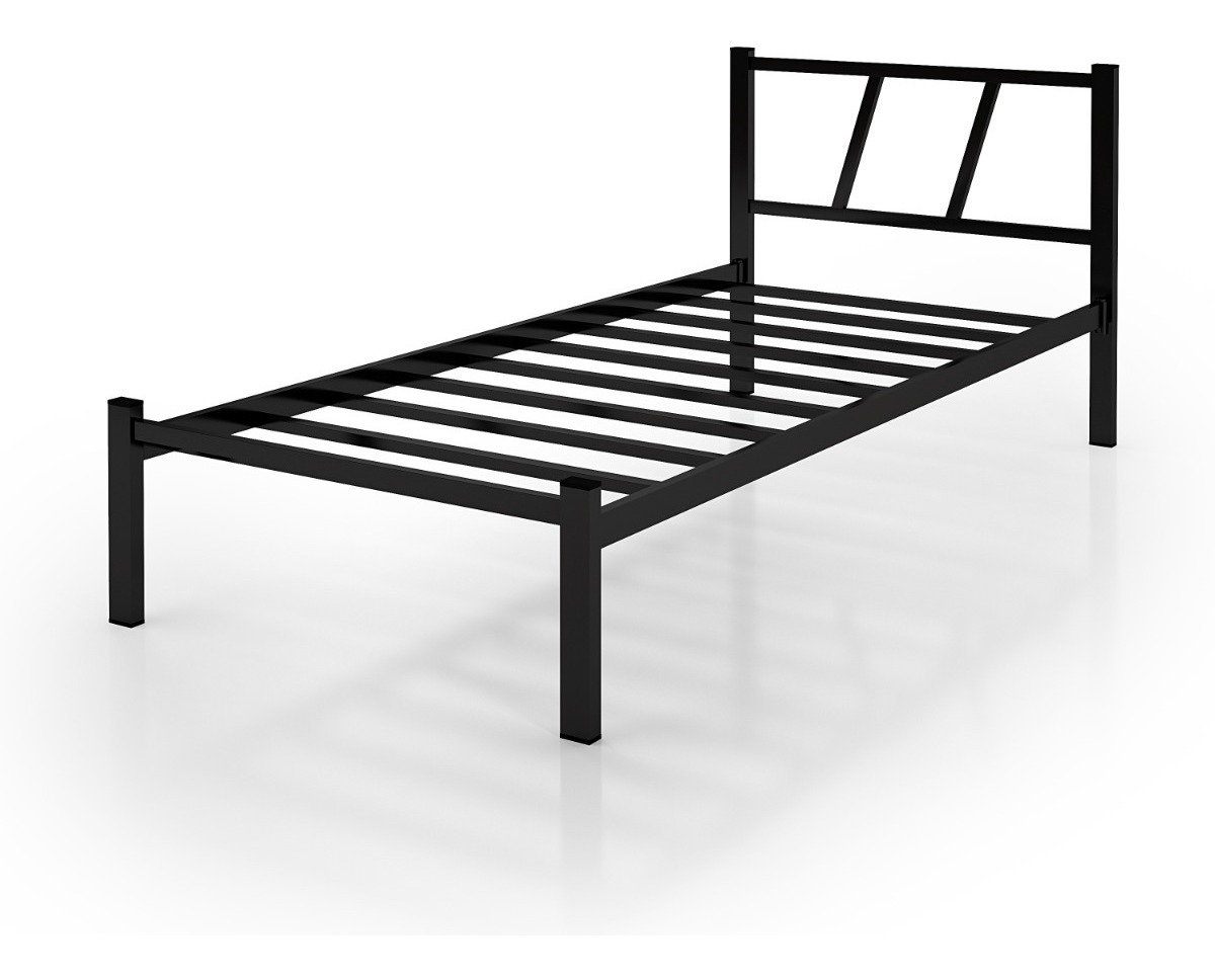 Cama Solteiro Bruna 100% de Aço Estilo Industrial Sistema de Encaixe Preto - 2