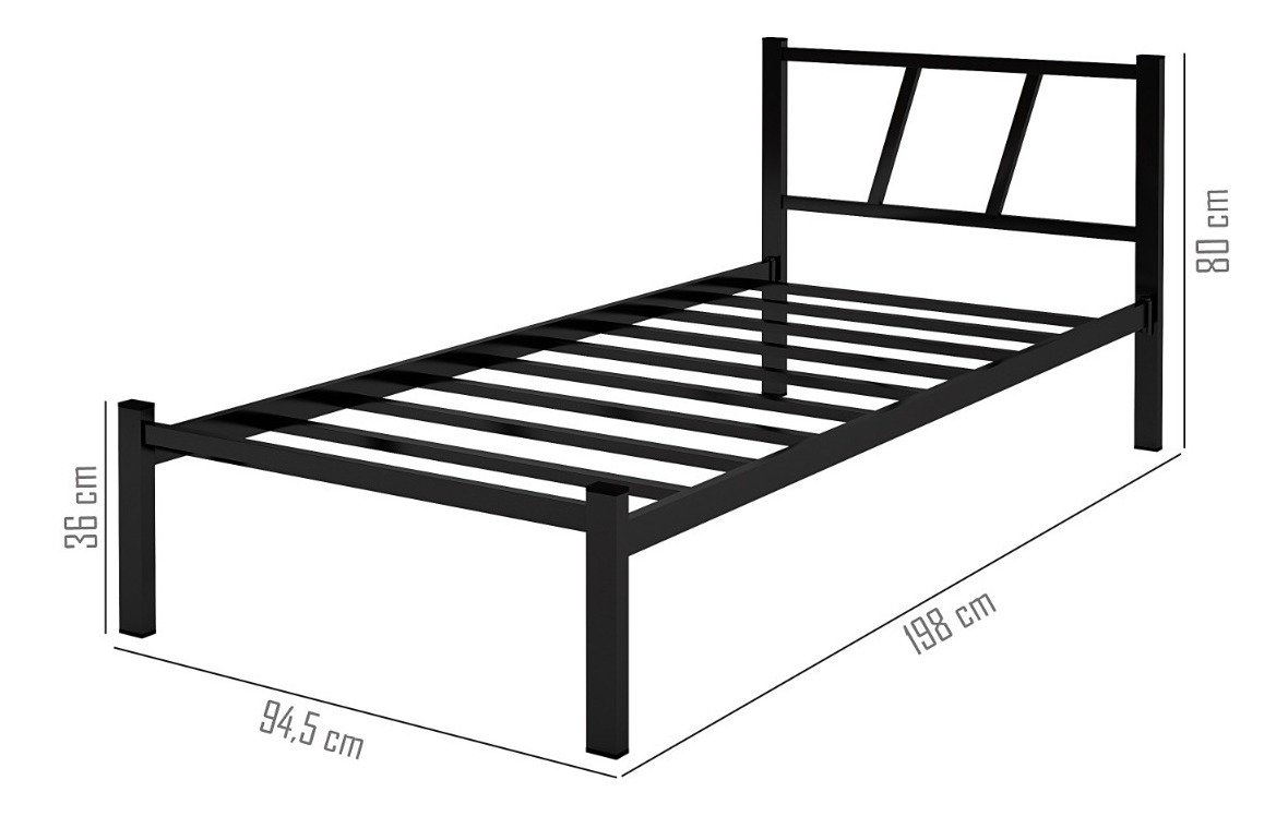 Cama Solteiro Bruna 100% de Aço Estilo Industrial Sistema de Encaixe Preto - 3