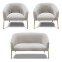 Ver imagem 1 de Sofá Namoradeira e 2 Poltronas Pé de Ferro Dourado Stella Veludo D03 - D'Rossi Cinza