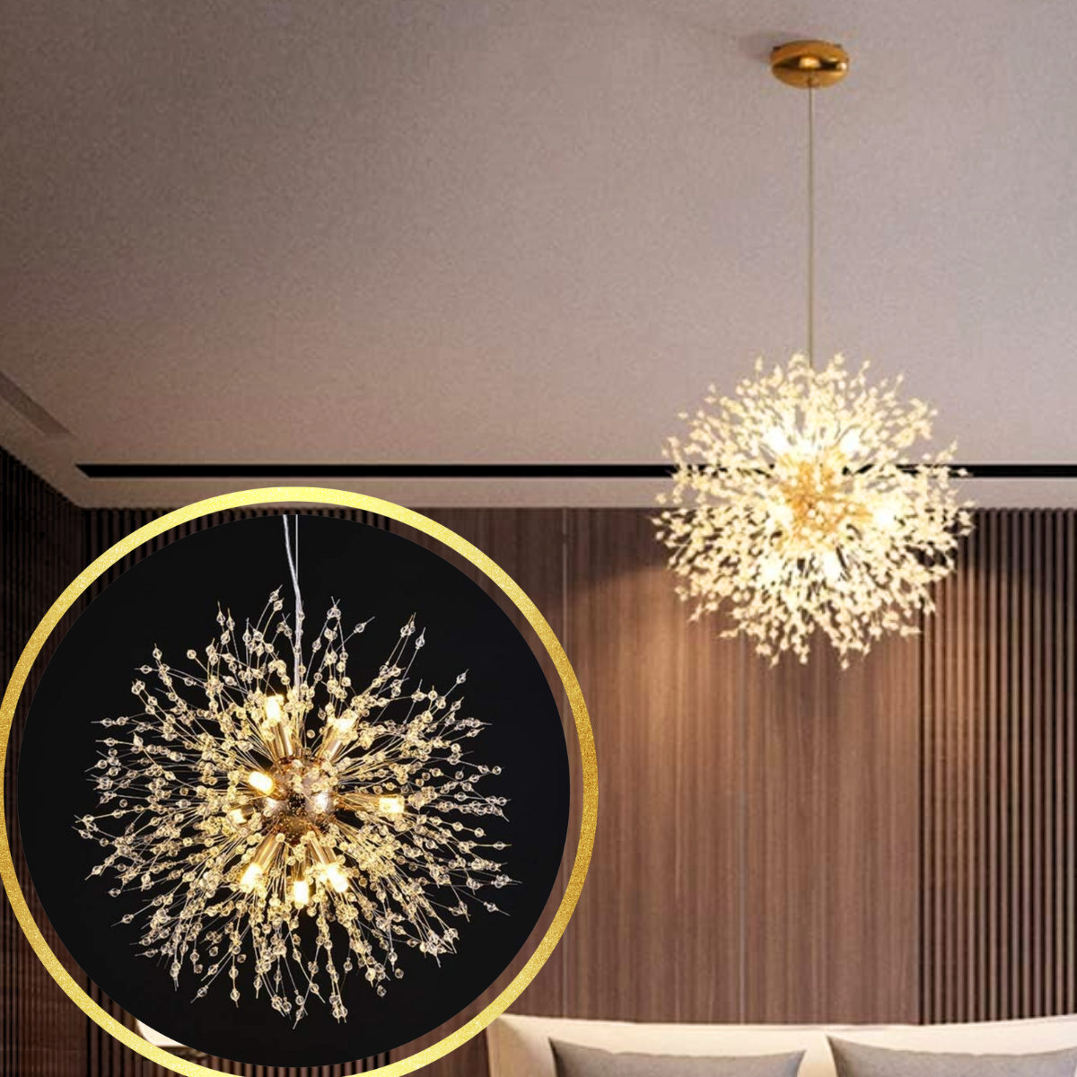 Ver imagem 1 de Luminária Pendente 50cm Dente Leão 594 Cristais Dourado 9 X G9 Lustre Teto Gimpo Kjdd-l-457-gold