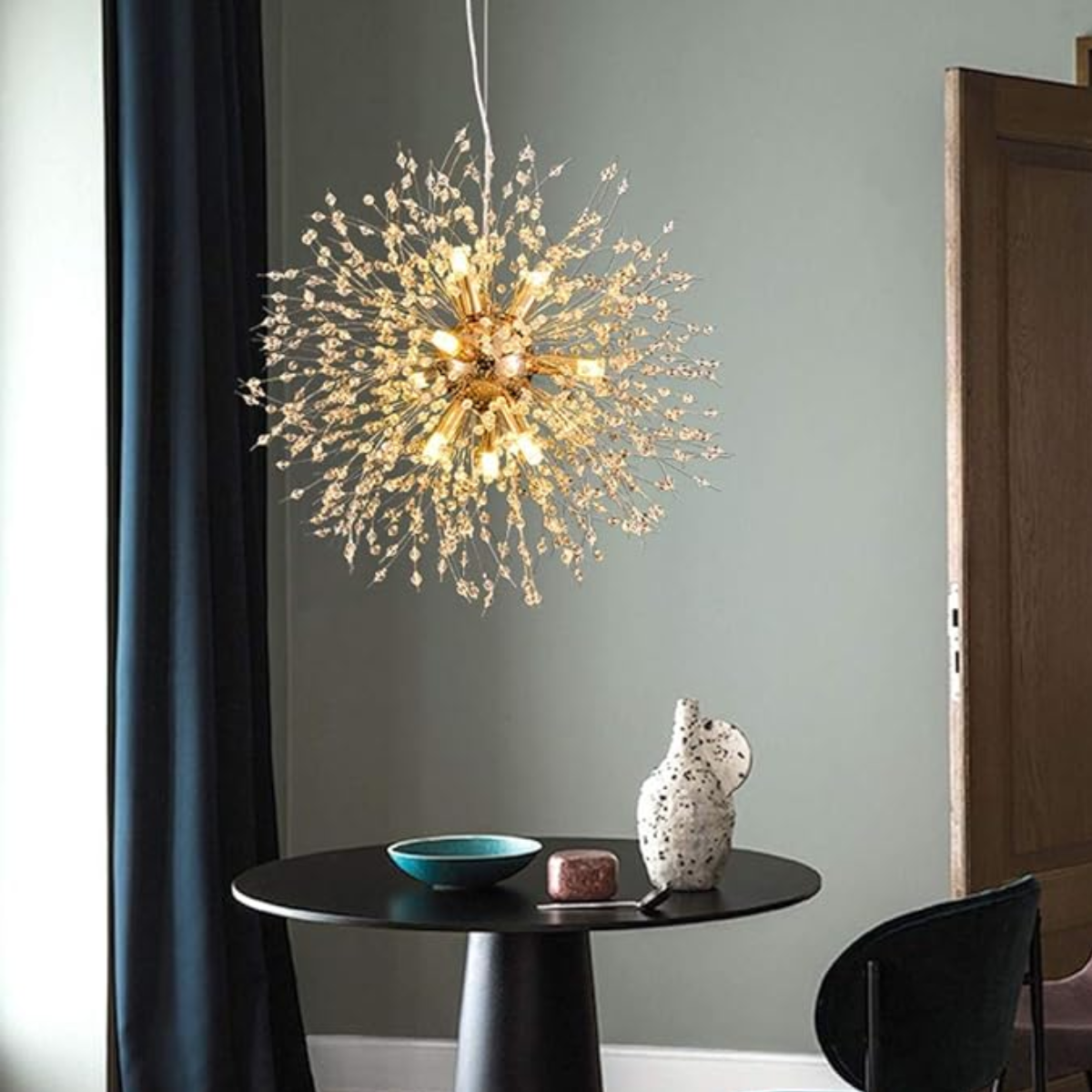 Ver imagem 3 de Luminária Pendente 50cm Dente Leão 594 Cristais Dourado 9 X G9 Lustre Teto Gimpo Kjdd-l-457-gold