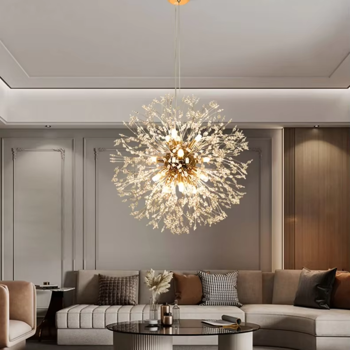 Ver imagem 4 de Luminária Pendente 50cm Dente Leão 594 Cristais Dourado 9 X G9 Lustre Teto Gimpo Kjdd-l-457-gold