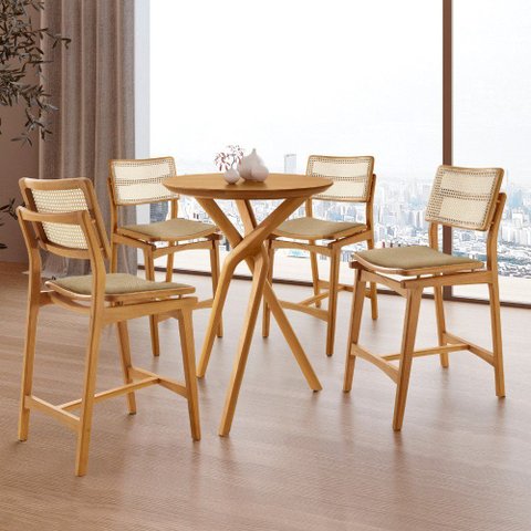 Conjunto Mesa Bistrô Ballare Tampo de 60cm Redondo e 4 Banquetas Eva Premium