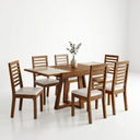 Ver imagem 2 de Conjunto Sala de Jantar Atena Mesa Extensível 178x78cm Tampo Vidro 6 Cadeiras Assento Estofado Marrom/Pinhão