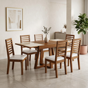 Ver imagem 1 de Conjunto Sala de Jantar Atena Mesa Extensível 178x78cm Tampo Vidro 6 Cadeiras Assento Estofado Marrom/Pinhão