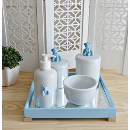 Kit Higiene Porcelana Bebê Urso Azul bebê + Bandeja - 3
