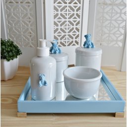 Kit Higiene Porcelana Bebê Urso Azul bebê + Bandeja - 1