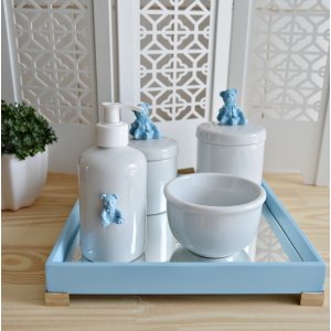 Kit Higiene Porcelana Bebê Urso Azul bebê + Bandeja