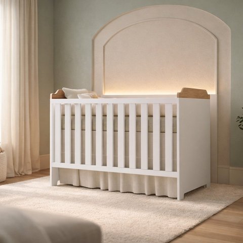 Berço para Quarto de Bebê Mini Cama em MDF e MDP Lara Branco/Nature