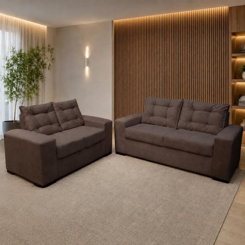 Conjunto de Sofá 3 e 2 Lugares Torun Marrom Masterflex