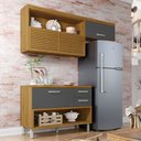 Ver imagem 1 de Cozinha Compacta Princesa 3 Portas 2 Gavetas Ripado 100% Mdf Freijó/grafite - Nesher