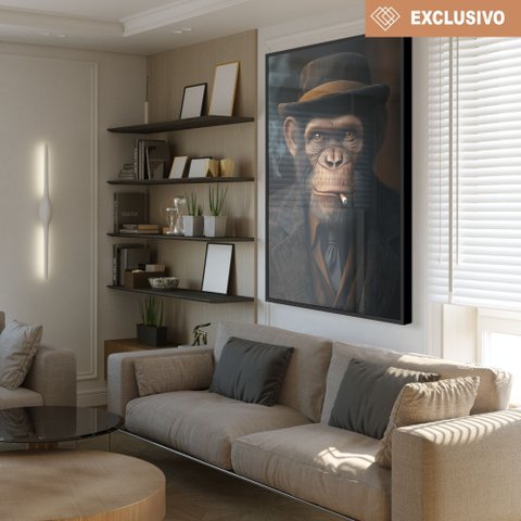 Quadro Decorativos Chimpanzé Gangster Sala Quarto Casa Escritório