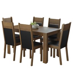 Conjunto Sala de Jantar Mesa Tampo de Madeira 6 Cadeiras Rustic/preto Bahamas Madesa - 3
