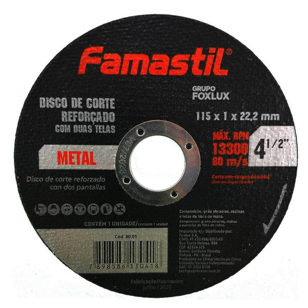 Kit 10 Disco Corte Metal Reforçado 4.1/2" - Famastil - 1