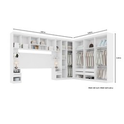 Quarto Modulado Casal Completo De Canto 14 Portas 6 Gavetas Com Ponte De 1,80m Star Branco - 3