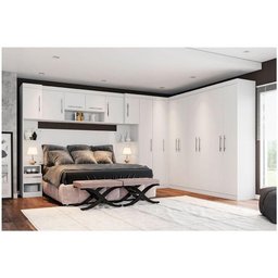 Quarto Modulado Casal Completo De Canto 14 Portas 6 Gavetas Com Ponte De 1,80m Star Branco - 4