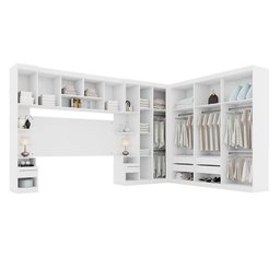 Quarto Modulado Casal Completo De Canto 14 Portas 6 Gavetas Com Ponte De 1,80m Star Branco - 1