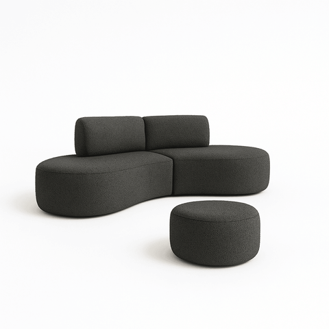 Sofá Orgânico e Puff Módulo Curvo Savana Boucle Cinza Escuro - Montanari'S Decor