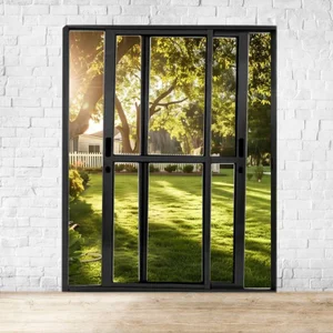 Porta Sacada de Alumínio 2 Folhas Móveis 210 X 150cm com Fechadura Linha 25