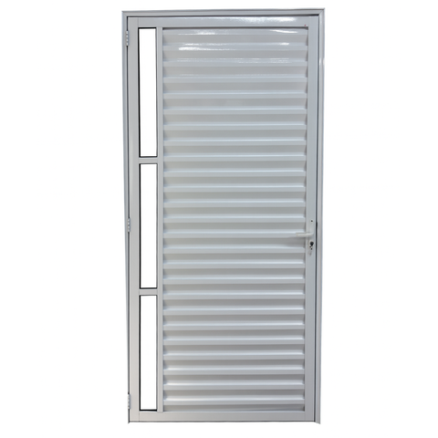 Porta de Aluminio Palheta Branca com Vidro Linha 25 - 210x100 Direita