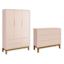 Ver imagem 1 de Quarto de Bebê Guarda Roupa Classic + Cômoda 6 Gavetas Madeira Rosa Fosco