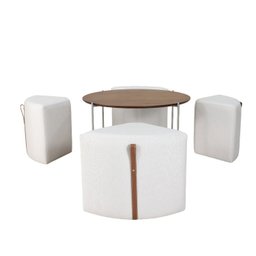 Conjunto Onix Mesa Centro Ø82,5 Madeira/metal e 04 Puff - 2