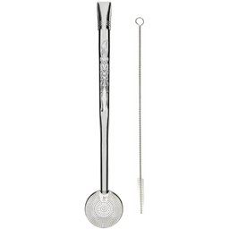 Bomba para Chimarrão Inox Bojo Mil Furos Estampada 24cm Escovinha Bortonaggio - 1